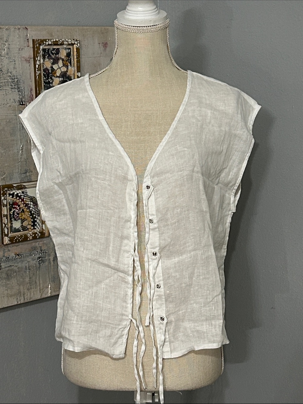 Cynthia Rowley White Linen Button-Front Tie Top